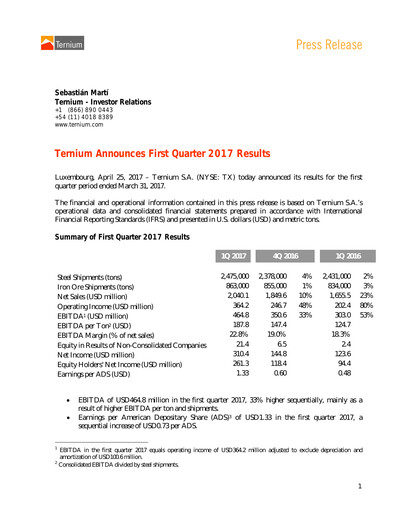 Thumbnail Ternium
 Quarterly Report 2017-q1