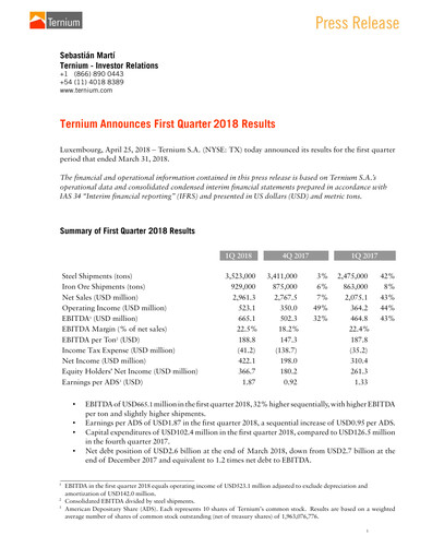 Thumbnail Ternium
 Quarterly Report 2018-q1