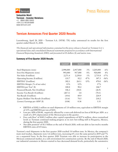 Thumbnail Ternium
 Quarterly Report 2020-q1