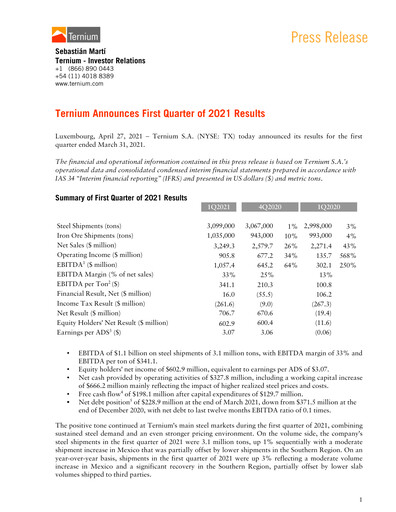 Thumbnail Ternium
 Quarterly Report 2021-q1