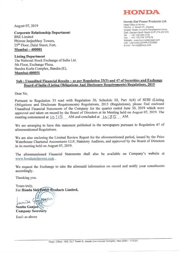 Thumbnail Honda Siel Power Products Quarterly Report 2019-q1