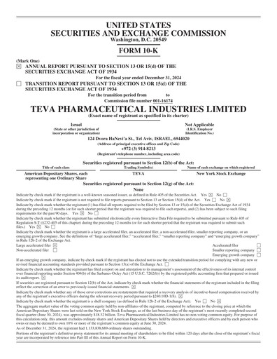 Thumbnail Teva Pharmaceutical Industries Annual Report 2024