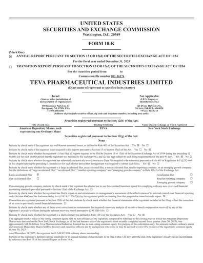 Thumbnail Teva Pharmaceutical Industries Annual Report 2025