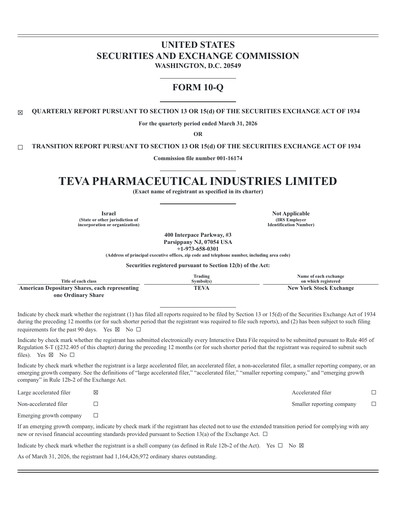Thumbnail Teva Pharmaceutical Industries Quarterly Report 2026-q1