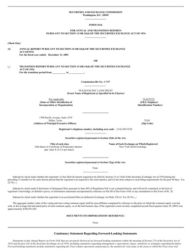 Miniature Texas Pacific Land Corporation
 Rapport annuel 2003