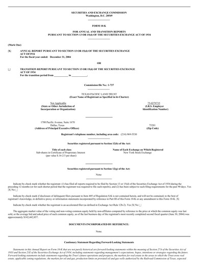 Miniature Texas Pacific Land Corporation
 Rapport annuel 2004
