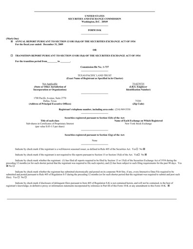 Miniature Texas Pacific Land Corporation
 Rapport annuel 2009