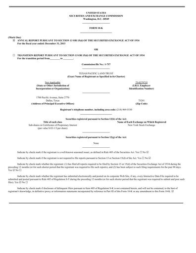 Miniature Texas Pacific Land Corporation
 Rapport annuel 2013