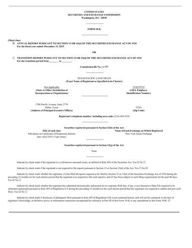 Miniature Texas Pacific Land Corporation
 Rapport annuel 2015