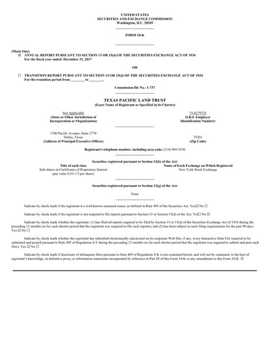 Miniature Texas Pacific Land Corporation
 Rapport annuel 2017