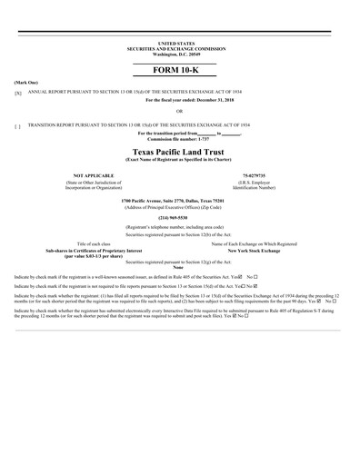 Miniature Texas Pacific Land Corporation
 Rapport annuel 2018