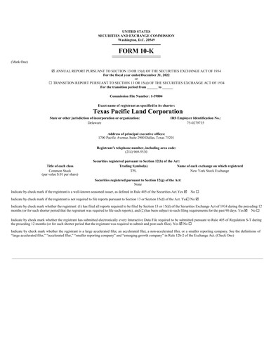 Miniature Texas Pacific Land Corporation
 Rapport annuel 2022
