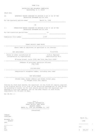 Thumbnail Texas Pacific Land Corporation
 Quarterly Report 1998-q1