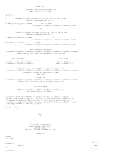 Thumbnail Texas Pacific Land Corporation
 Quarterly Report 1998-q2