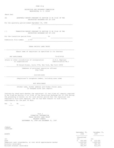 Thumbnail Texas Pacific Land Corporation
 Quarterly Report 1998-q3