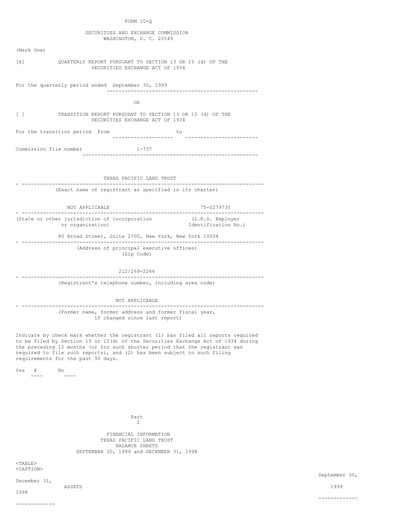 Thumbnail Texas Pacific Land Corporation
 Quarterly Report 1999-q3