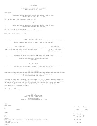 Vorschaubild Texas Pacific Land Corporation
 Quartalsbericht 2000-q2