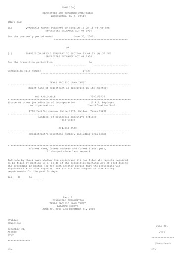 Vorschaubild Texas Pacific Land Corporation
 Quartalsbericht 2001-q2
