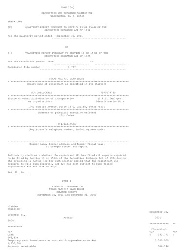 Vorschaubild Texas Pacific Land Corporation
 Quartalsbericht 2001-q3