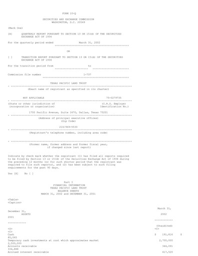 Vorschaubild Texas Pacific Land Corporation
 Quartalsbericht 2002-q1
