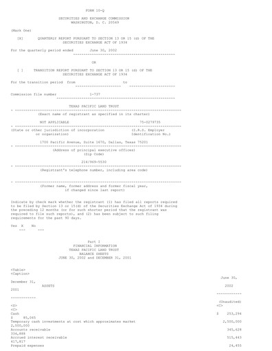 Vorschaubild Texas Pacific Land Corporation
 Quartalsbericht 2002-q2