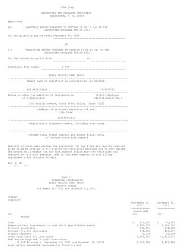 Vorschaubild Texas Pacific Land Corporation
 Quartalsbericht 2002-q3