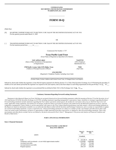 Vorschaubild Texas Pacific Land Corporation
 Quartalsbericht 2005-q1