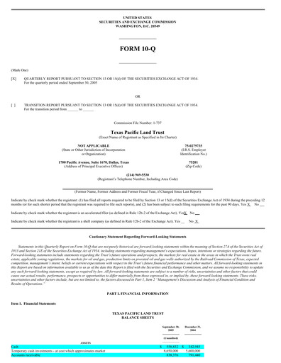 Vorschaubild Texas Pacific Land Corporation
 Quartalsbericht 2005-q3