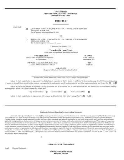 Vorschaubild Texas Pacific Land Corporation
 Quartalsbericht 2006-q2