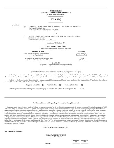 Vorschaubild Texas Pacific Land Corporation
 Quartalsbericht 2006-q3