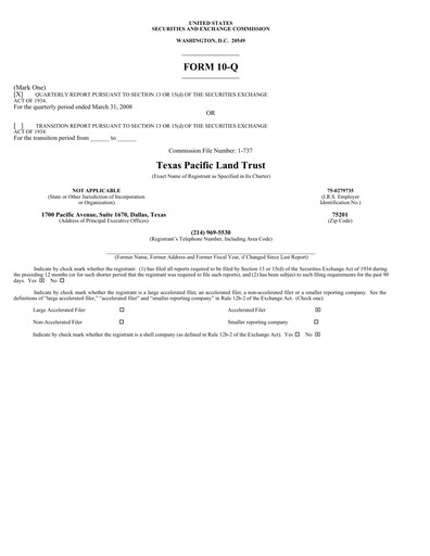 Vorschaubild Texas Pacific Land Corporation
 Quartalsbericht 2008-q1