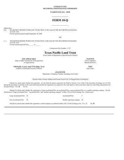 Vorschaubild Texas Pacific Land Corporation
 Quartalsbericht 2008-q3