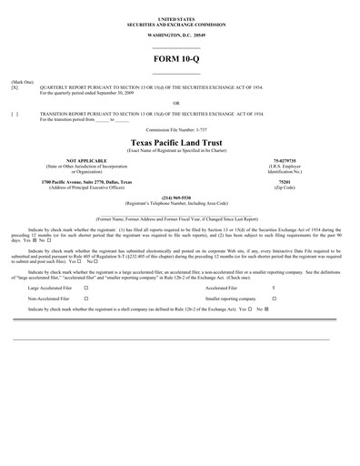 Vorschaubild Texas Pacific Land Corporation
 Quartalsbericht 2009-q3