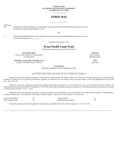 Vorschaubild Texas Pacific Land Corporation
 Quartalsbericht 2011-q3