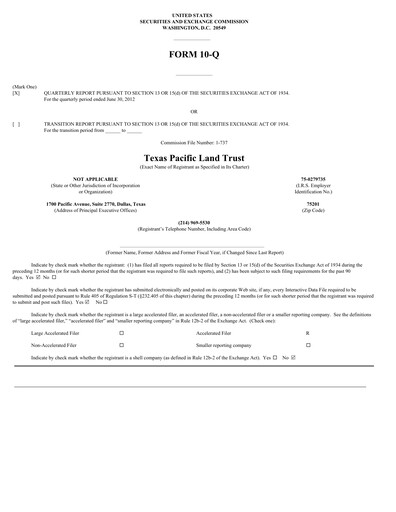 Vorschaubild Texas Pacific Land Corporation
 Quartalsbericht 2012-q2