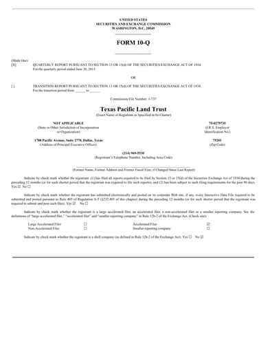 Vorschaubild Texas Pacific Land Corporation
 Quartalsbericht 2013-q2