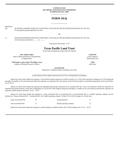 Vorschaubild Texas Pacific Land Corporation
 Quartalsbericht 2014-q2