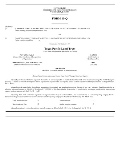 Vorschaubild Texas Pacific Land Corporation
 Quartalsbericht 2014-q3