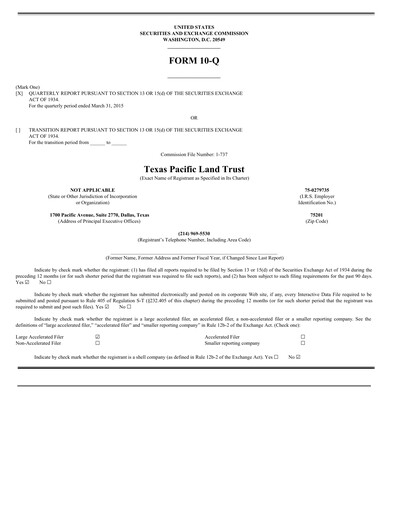Vorschaubild Texas Pacific Land Corporation
 Quartalsbericht 2015-q1