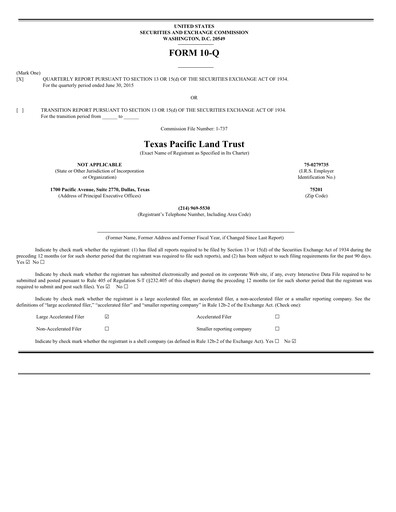 Vorschaubild Texas Pacific Land Corporation
 Quartalsbericht 2015-q2