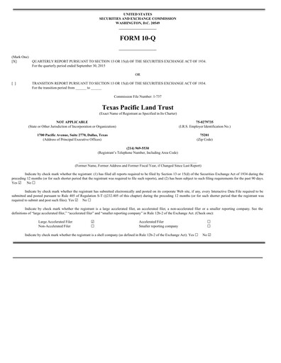 Vorschaubild Texas Pacific Land Corporation
 Quartalsbericht 2015-q3