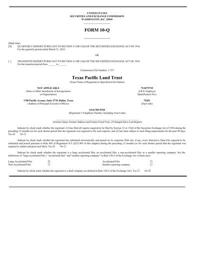 Vorschaubild Texas Pacific Land Corporation
 Quartalsbericht 2016-q1