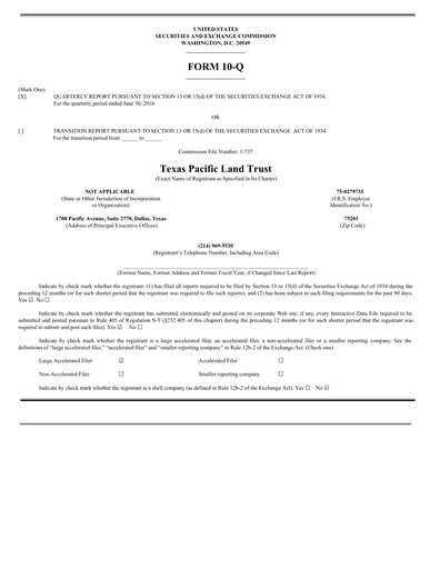 Vorschaubild Texas Pacific Land Corporation
 Quartalsbericht 2016-q2