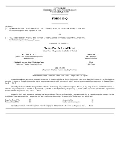 Vorschaubild Texas Pacific Land Corporation
 Quartalsbericht 2016-q3
