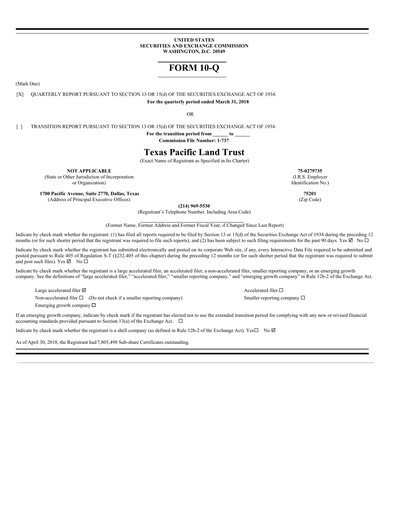 Vorschaubild Texas Pacific Land Corporation
 Quartalsbericht 2018-q1
