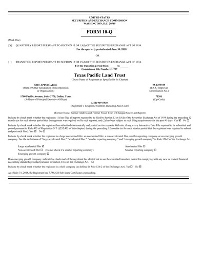 Vorschaubild Texas Pacific Land Corporation
 Quartalsbericht 2018-q2