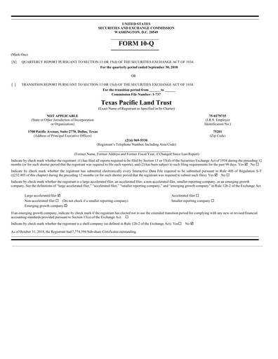 Vorschaubild Texas Pacific Land Corporation
 Quartalsbericht 2018-q3