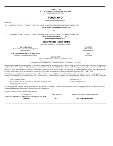Vorschaubild Texas Pacific Land Corporation
 Quartalsbericht 2019-q1