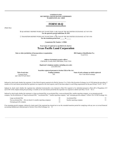 Vorschaubild Texas Pacific Land Corporation
 Quartalsbericht 2021-q2