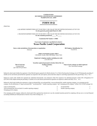 Vorschaubild Texas Pacific Land Corporation
 Quartalsbericht 2022-q1